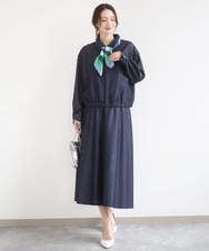 F1JGD36210 MK MICHEL KLEIN(小さいサイズ)(メゾン ドゥ サンク) 【小さいサイズ】[SANAGARAシリーズ]デニムライク 襟付きジップアップブルゾン/接触冷感/UVカット/洗濯機で洗える ネイビー