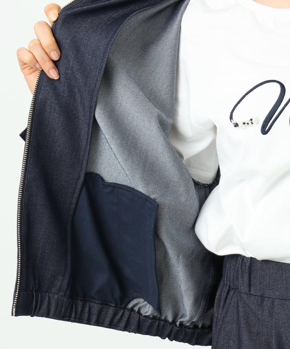 F1JGD36210 MK MICHEL KLEIN(小さいサイズ)(メゾン ドゥ サンク) 【小さいサイズ】[SANAGARAシリーズ]デニムライク 襟付きジップアップブルゾン/接触冷感/UVカット/洗濯機で洗える ネイビー