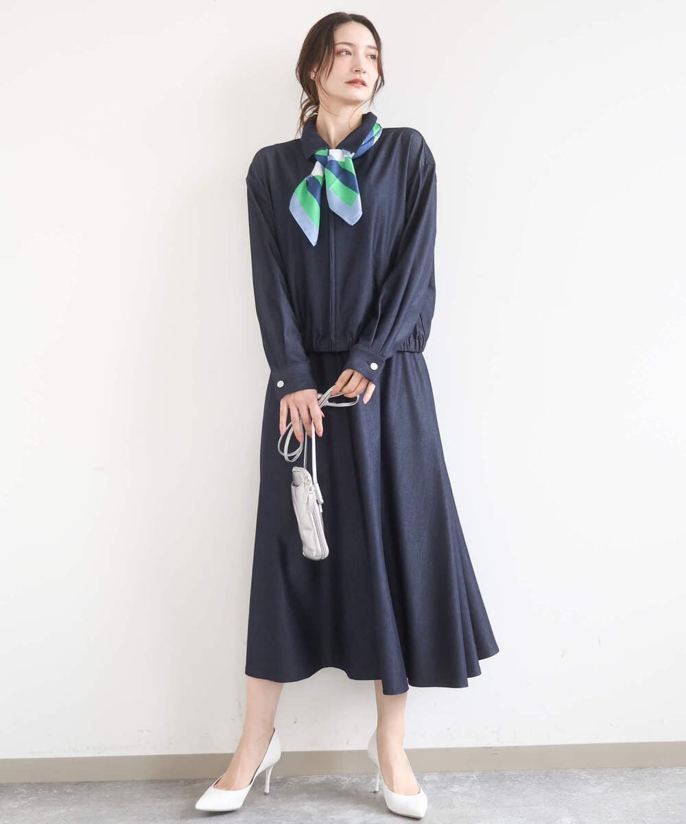 F1JGD36210 MK MICHEL KLEIN(小さいサイズ)(メゾン ドゥ サンク) 【小さいサイズ】[SANAGARAシリーズ]デニムライク 襟付きジップアップブルゾン/接触冷感/UVカット/洗濯機で洗える ネイビー