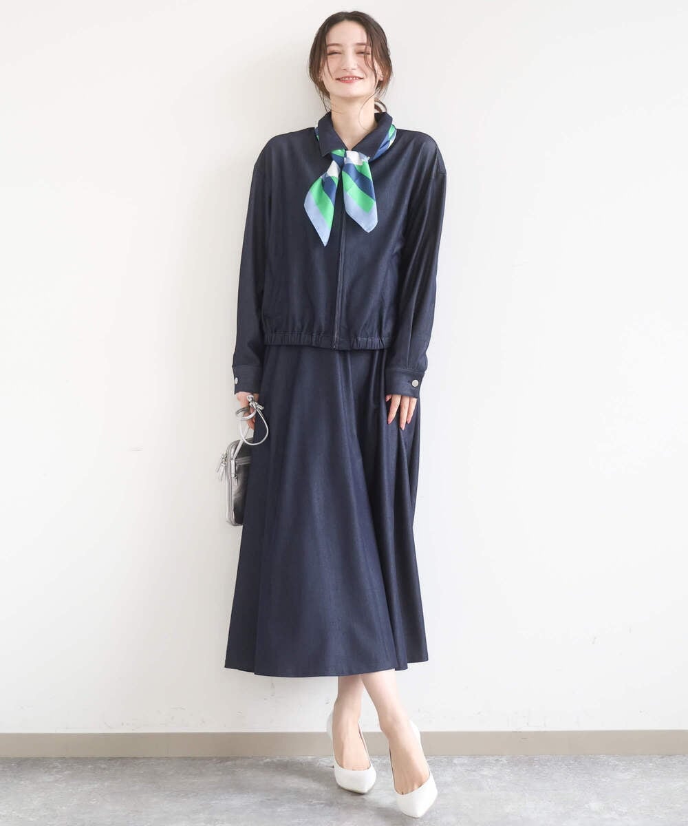 F1JGD36210 MK MICHEL KLEIN(小さいサイズ)(メゾン ドゥ サンク) 【小さいサイズ】[SANAGARAシリーズ]デニムライク 襟付きジップアップブルゾン/接触冷感/UVカット/洗濯機で洗える ネイビー