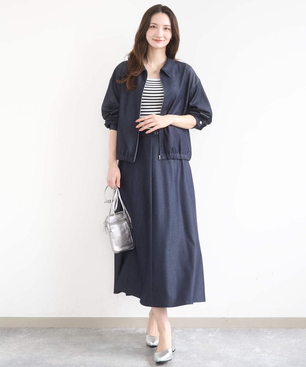 F1JGD36210 MK MICHEL KLEIN(小さいサイズ)(メゾン ドゥ サンク) 【小さいサイズ】[SANAGARAシリーズ]デニムライク 襟付きジップアップブルゾン/接触冷感/UVカット/洗濯機で洗える ネイビー