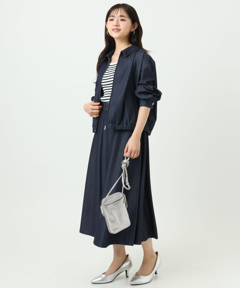 F1JGD36210 MK MICHEL KLEIN(小さいサイズ)(メゾン ドゥ サンク) 【小さいサイズ】[SANAGARAシリーズ]デニムライク 襟付きジップアップブルゾン/接触冷感/UVカット/洗濯機で洗える ネイビー
