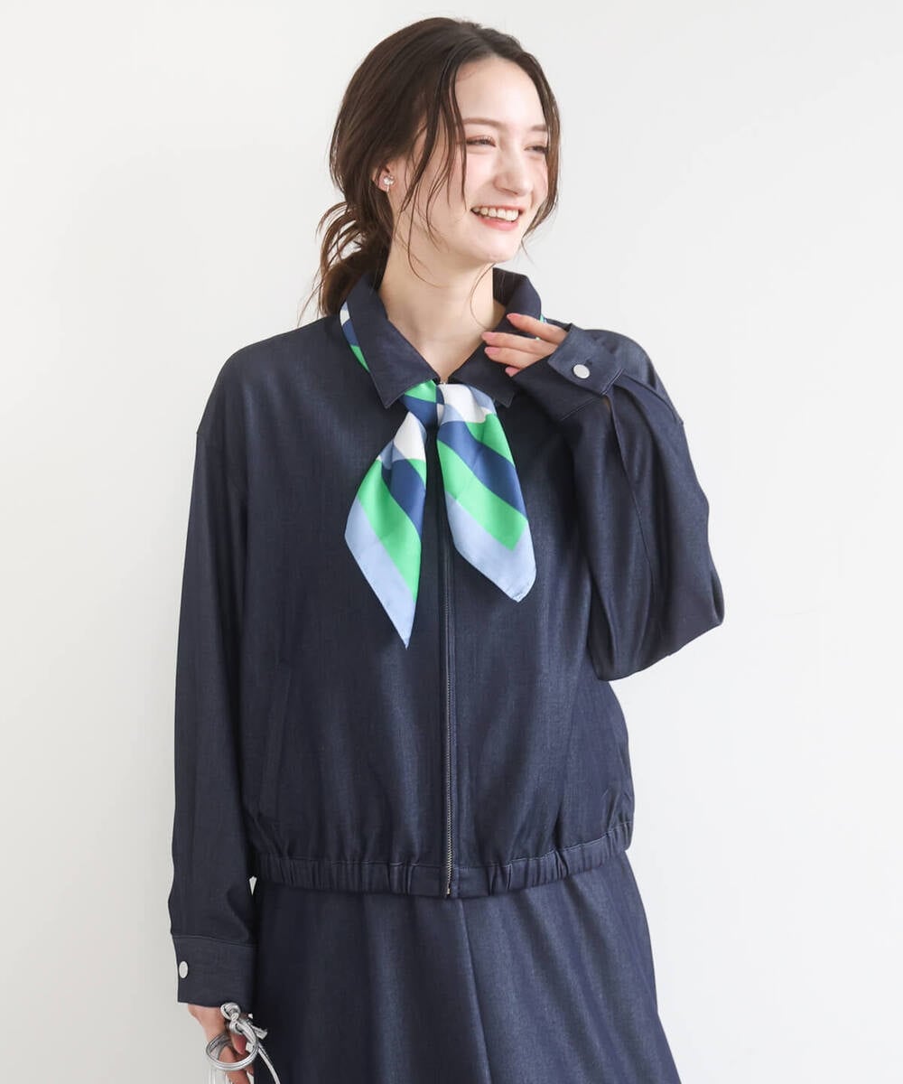 F1JGD36210 MK MICHEL KLEIN(小さいサイズ)(メゾン ドゥ サンク) 【小さいサイズ】[SANAGARAシリーズ]デニムライク 襟付きジップアップブルゾン/接触冷感/UVカット/洗濯機で洗える ネイビー