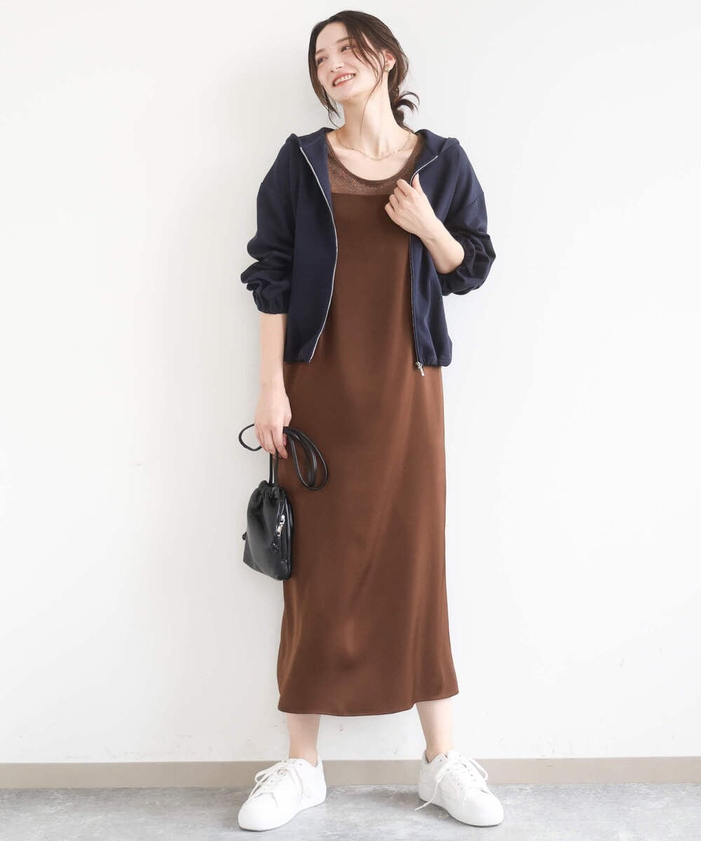 F1JGD36210 MK MICHEL KLEIN(小さいサイズ)(メゾン ドゥ サンク) 【小さいサイズ】[SANAGARAシリーズ]デニムライク 襟付きジップアップブルゾン/接触冷感/UVカット/洗濯機で洗える ネイビー