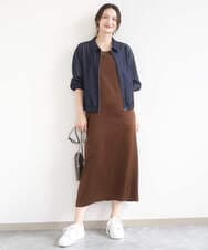 F1JGD36210 MK MICHEL KLEIN(小さいサイズ)(メゾン ドゥ サンク) 【小さいサイズ】[SANAGARAシリーズ]デニムライク 襟付きジップアップブルゾン/接触冷感/UVカット/洗濯機で洗える ネイビー