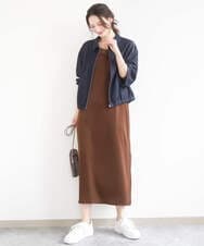 F1JGD36210 MK MICHEL KLEIN(小さいサイズ)(メゾン ドゥ サンク) 【小さいサイズ】[SANAGARAシリーズ]デニムライク 襟付きジップアップブルゾン/接触冷感/UVカット/洗濯機で洗える ネイビー