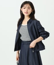 F1JGD36210 MK MICHEL KLEIN(小さいサイズ)(メゾン ドゥ サンク) 【小さいサイズ】[SANAGARAシリーズ]デニムライク 襟付きジップアップブルゾン/接触冷感/UVカット/洗濯機で洗える ネイビー