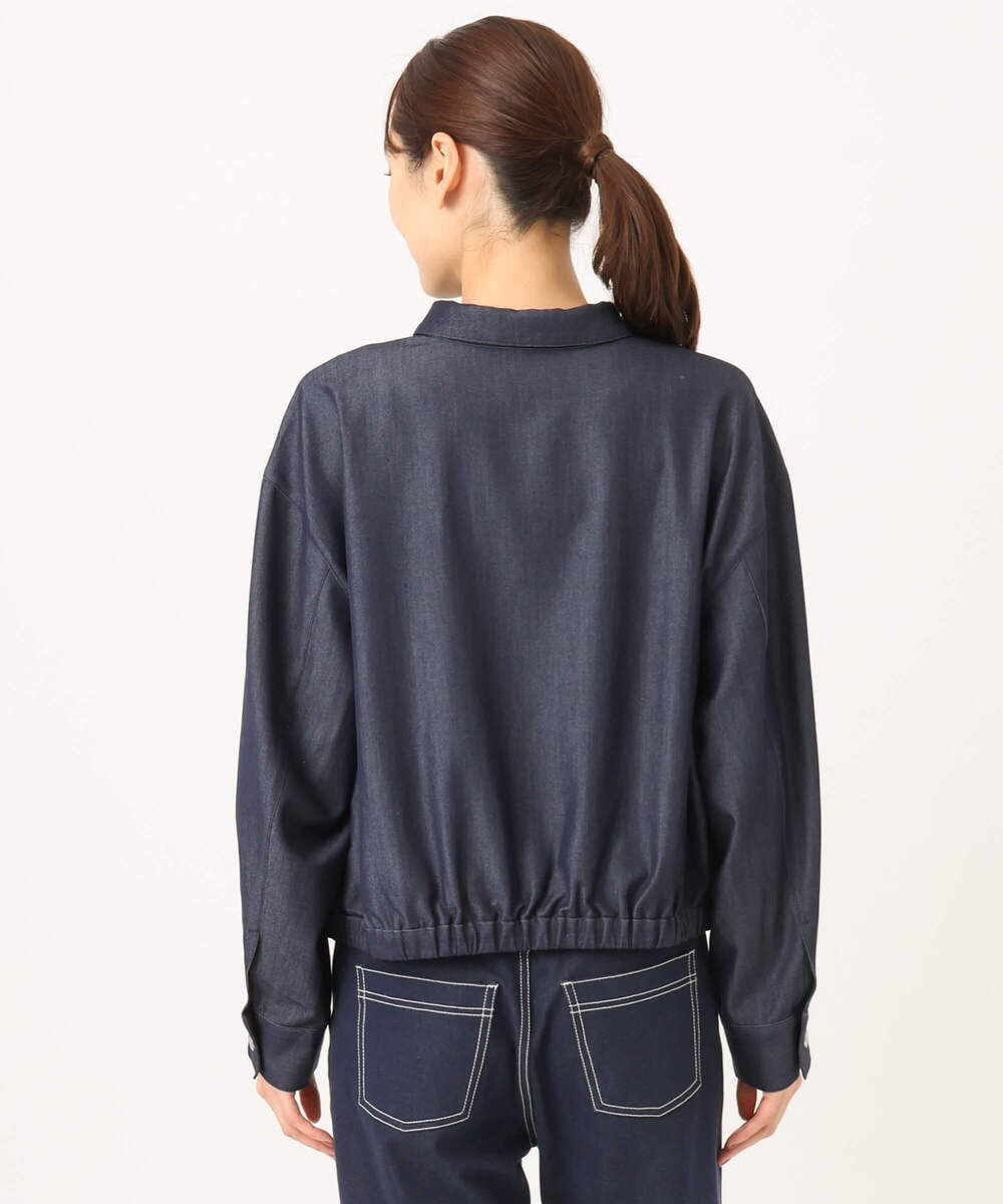 F1JGD36210 MK MICHEL KLEIN(小さいサイズ)(メゾン ドゥ サンク) 【小さいサイズ】[SANAGARAシリーズ]デニムライク 襟付きジップアップブルゾン/接触冷感/UVカット/洗濯機で洗える ネイビー