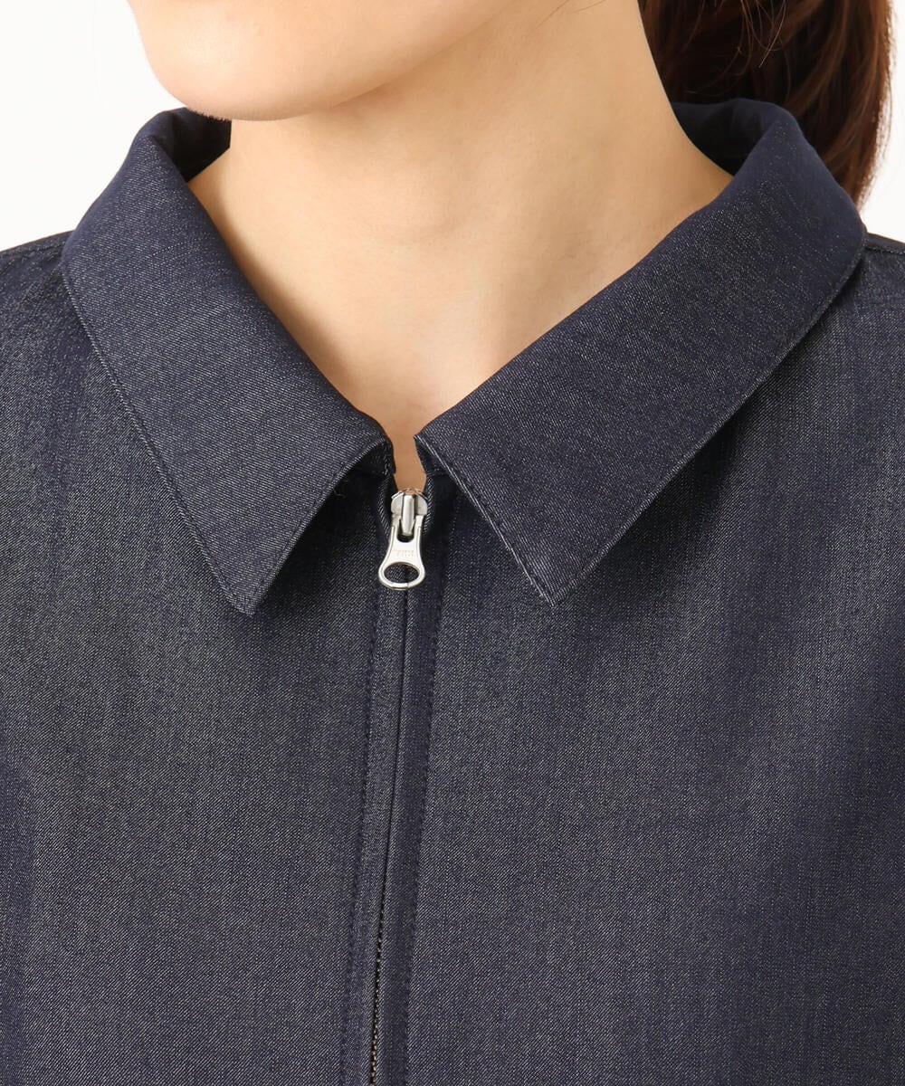 F1JGD36210 MK MICHEL KLEIN(小さいサイズ)(メゾン ドゥ サンク) 【小さいサイズ】[SANAGARAシリーズ]デニムライク 襟付きジップアップブルゾン/接触冷感/UVカット/洗濯機で洗える ネイビー