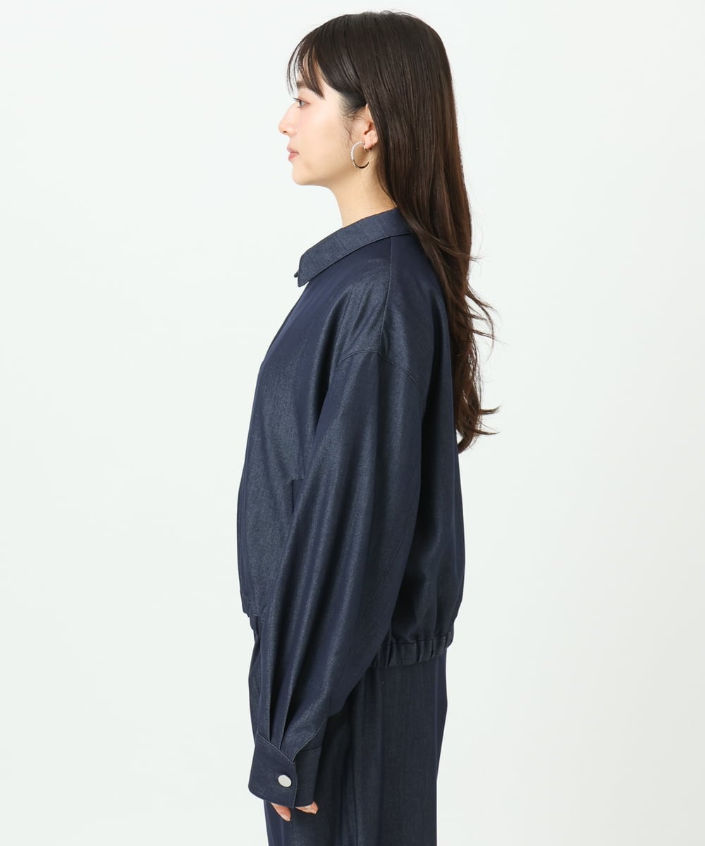 F1JGD36210 MK MICHEL KLEIN(小さいサイズ)(メゾン ドゥ サンク) 【小さいサイズ】[SANAGARAシリーズ]デニムライク 襟付きジップアップブルゾン/接触冷感/UVカット/洗濯機で洗える ネイビー
