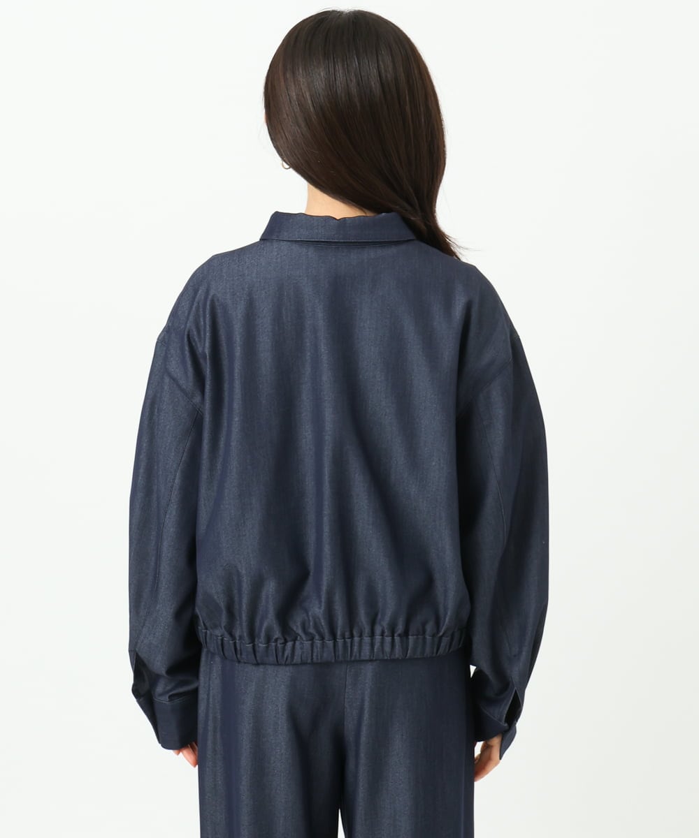 F1JGD36210 MK MICHEL KLEIN(小さいサイズ)(メゾン ドゥ サンク) 【小さいサイズ】[SANAGARAシリーズ]デニムライク 襟付きジップアップブルゾン/接触冷感/UVカット/洗濯機で洗える ネイビー