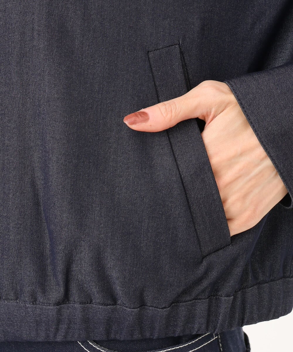 F1JGD36210 MK MICHEL KLEIN(小さいサイズ)(メゾン ドゥ サンク) 【小さいサイズ】[SANAGARAシリーズ]デニムライク 襟付きジップアップブルゾン/接触冷感/UVカット/洗濯機で洗える ネイビー