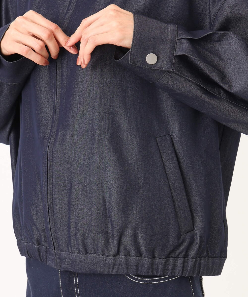 F1JGD36210 MK MICHEL KLEIN(小さいサイズ)(メゾン ドゥ サンク) 【小さいサイズ】[SANAGARAシリーズ]デニムライク 襟付きジップアップブルゾン/接触冷感/UVカット/洗濯機で洗える ネイビー