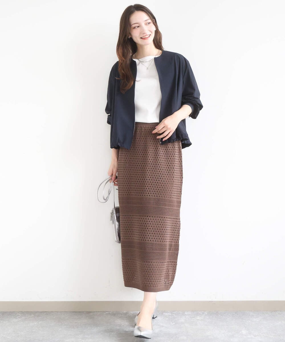 F1JGD37220 MK MICHEL KLEIN(小さいサイズ)(メゾン ドゥ サンク) 【小さいサイズ】ストレッチライトブルゾン/洗える ダークグレー