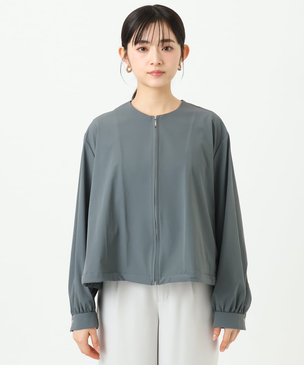 F1JGD37220 MK MICHEL KLEIN(小さいサイズ)(メゾン ドゥ サンク) 【小さいサイズ】ストレッチライトブルゾン/洗える ダークグレー
