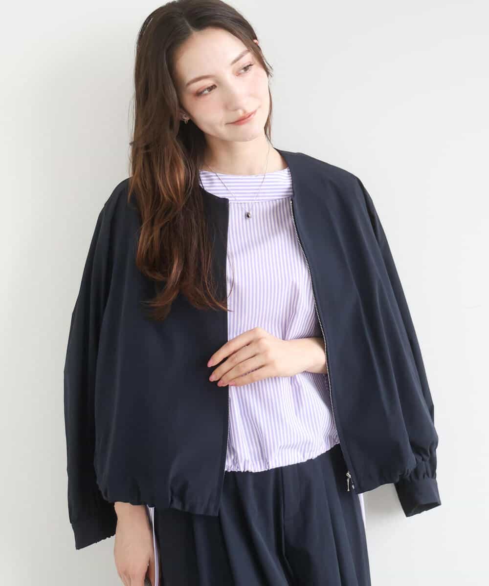 F1JGD37220 MK MICHEL KLEIN(小さいサイズ)(メゾン ドゥ サンク) 【小さいサイズ】ストレッチライトブルゾン/洗える ネイビー