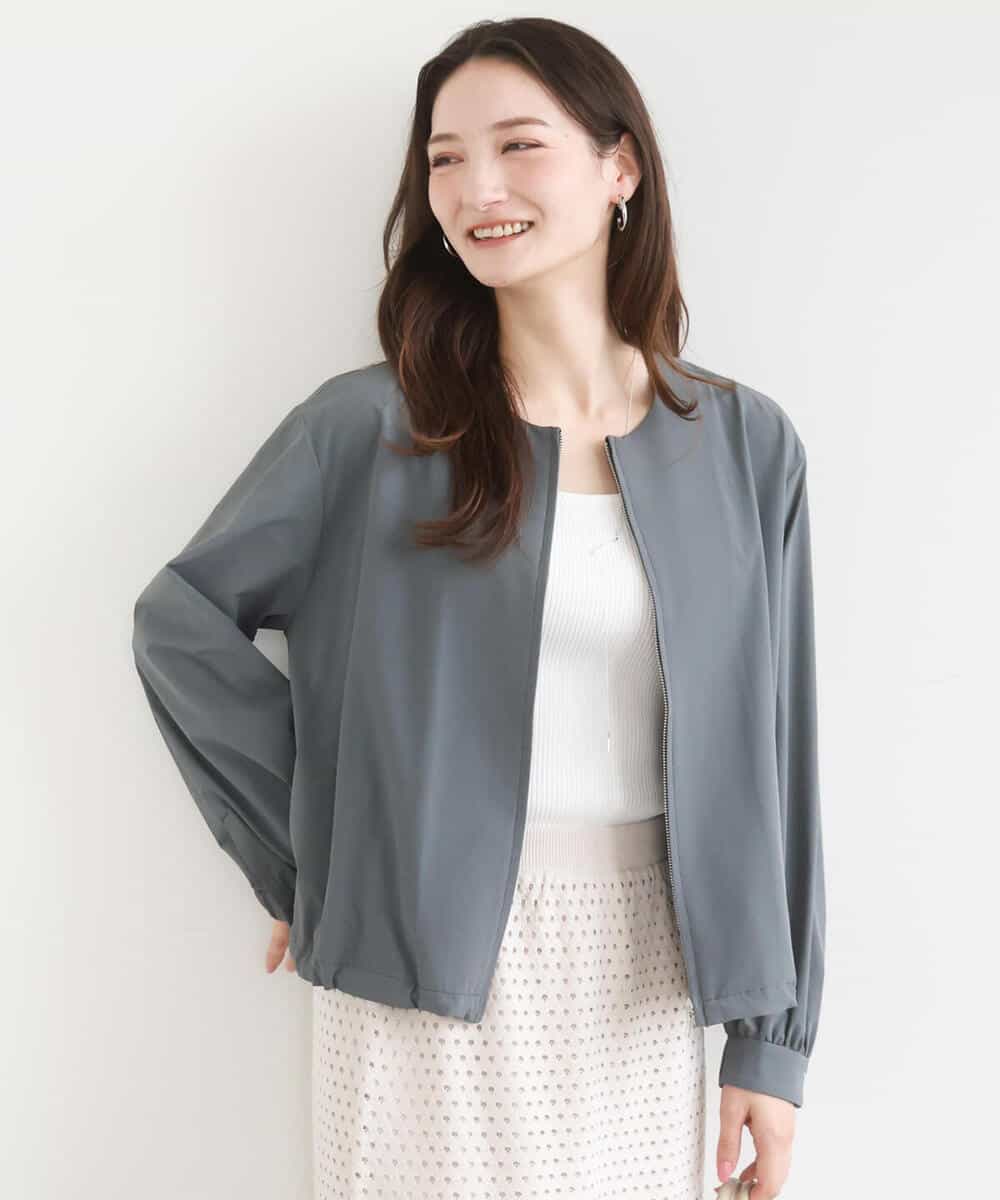 F1JGD37220 MK MICHEL KLEIN(小さいサイズ)(メゾン ドゥ サンク) 【小さいサイズ】ストレッチライトブルゾン/洗える ダークグレー