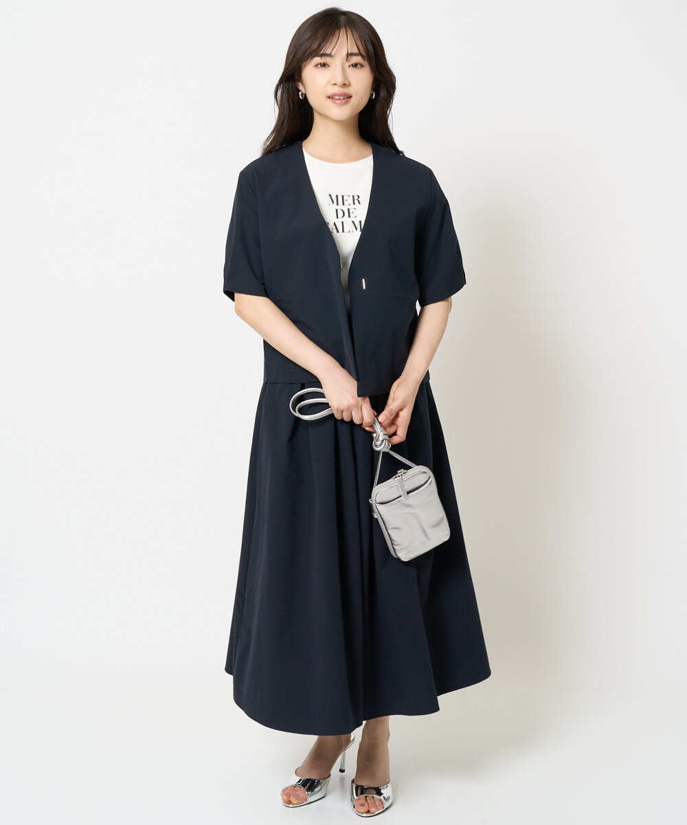 F1JHA60200 MK MICHEL KLEIN(小さいサイズ)(メゾン ドゥ サンク) 【小さいサイズ】ハーフスリーブジャケット/撥水/UVカット/洗える/セットアップ対応 ネイビー