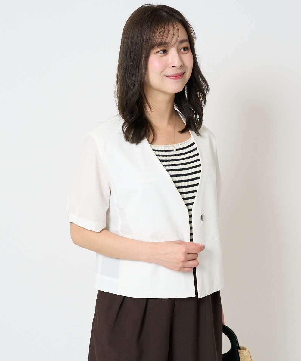 F1JHA60200 MK MICHEL KLEIN(小さいサイズ)(メゾン ドゥ サンク) 【小さいサイズ】ハーフスリーブジャケット/撥水/UVカット/洗える/セットアップ対応 ネイビー