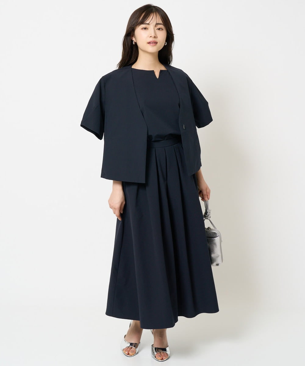 F1JHA60200 MK MICHEL KLEIN(小さいサイズ)(メゾン ドゥ サンク) 【小さいサイズ】ハーフスリーブジャケット/撥水/UVカット/洗える/セットアップ対応 ネイビー