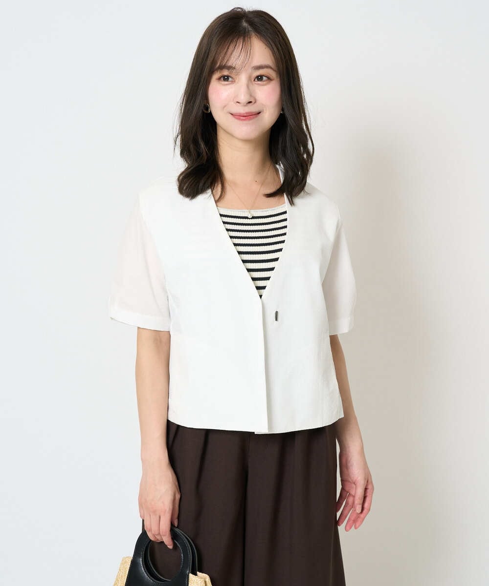 F1JHA60200 MK MICHEL KLEIN(小さいサイズ)(メゾン ドゥ サンク) 【小さいサイズ】ハーフスリーブジャケット/撥水/UVカット/洗える/セットアップ対応 ネイビー
