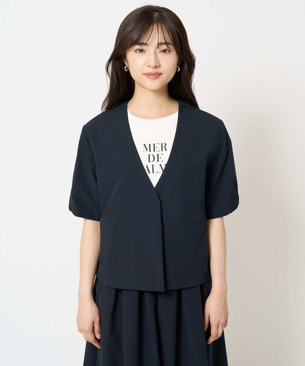 F1JHA60200 MK MICHEL KLEIN(小さいサイズ)(メゾン ドゥ サンク) 【小さいサイズ】ハーフスリーブジャケット/撥水/UVカット/洗える/セットアップ対応 ネイビー
