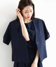 F1JHA60200 MK MICHEL KLEIN(小さいサイズ)(メゾン ドゥ サンク) 【小さいサイズ】ハーフスリーブジャケット/撥水/UVカット/洗える/セットアップ対応 ネイビー