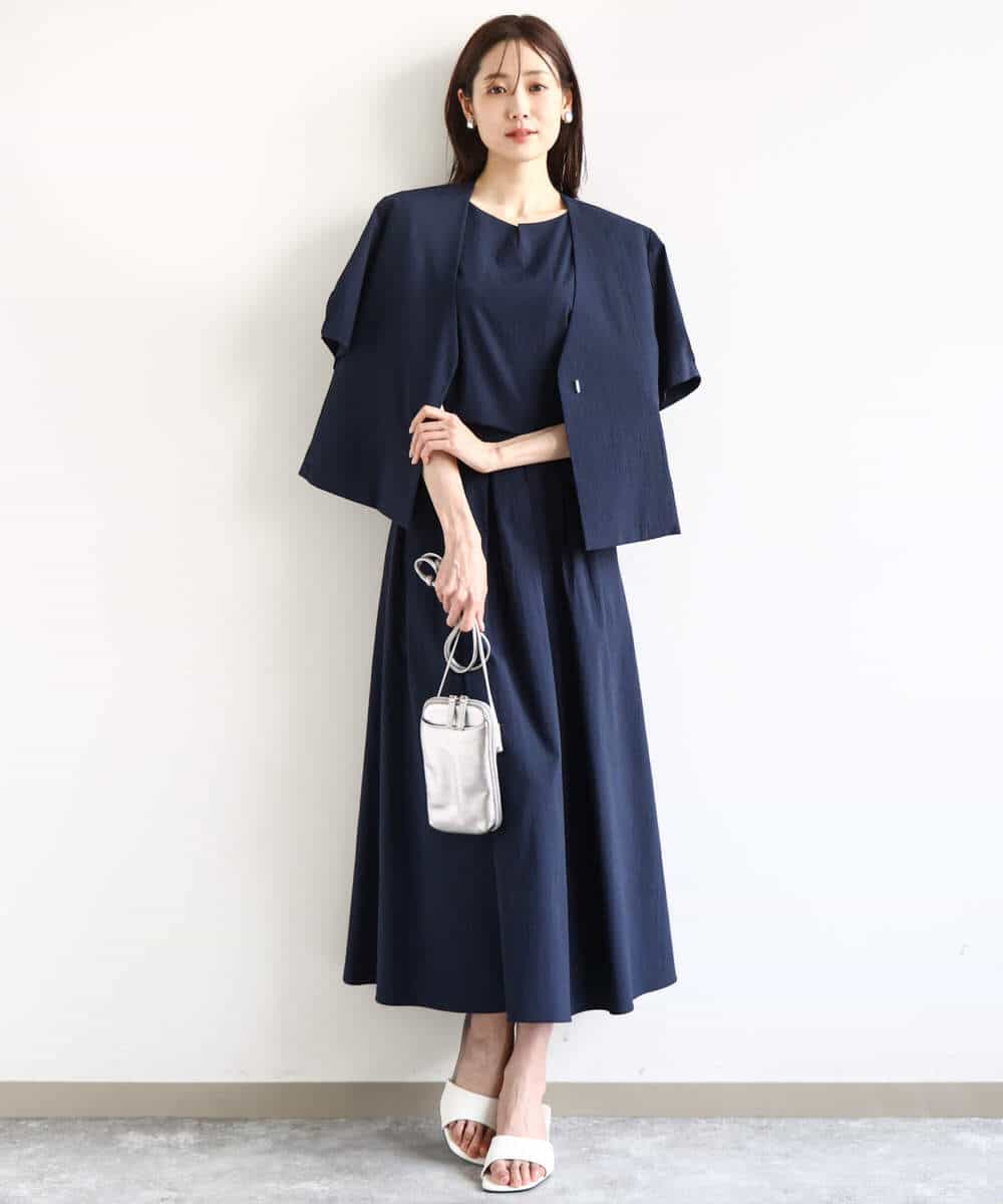 F1JHA60200 MK MICHEL KLEIN(小さいサイズ)(メゾン ドゥ サンク) 【小さいサイズ】ハーフスリーブジャケット/撥水/UVカット/洗える/セットアップ対応 ネイビー