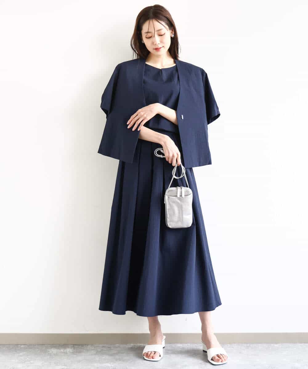 F1JHA60200 MK MICHEL KLEIN(小さいサイズ)(メゾン ドゥ サンク) 【小さいサイズ】ハーフスリーブジャケット/撥水/UVカット/洗える/セットアップ対応 ネイビー