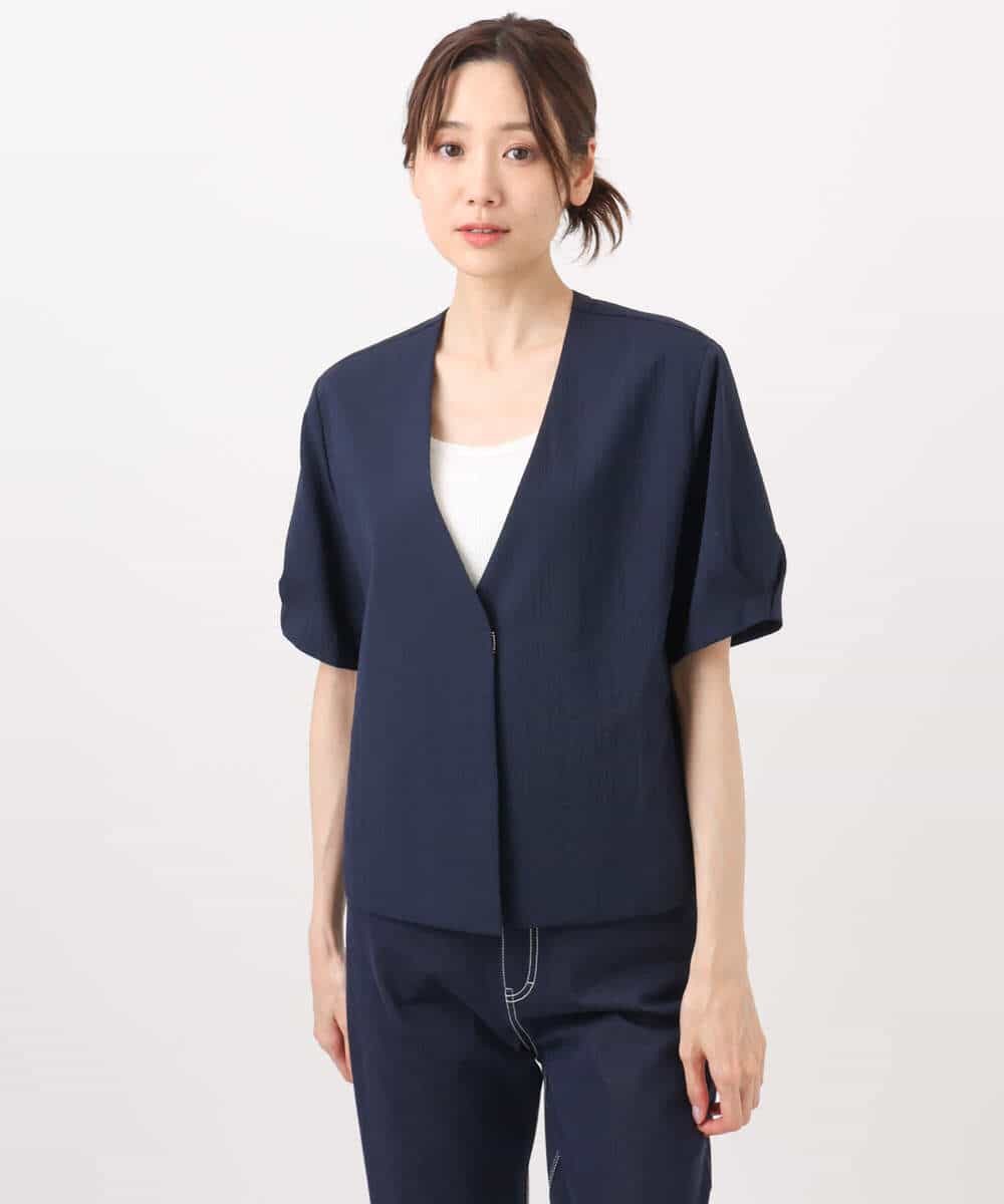 F1JHA60200 MK MICHEL KLEIN(小さいサイズ)(メゾン ドゥ サンク) 【小さいサイズ】ハーフスリーブジャケット/撥水/UVカット/洗える/セットアップ対応 ネイビー