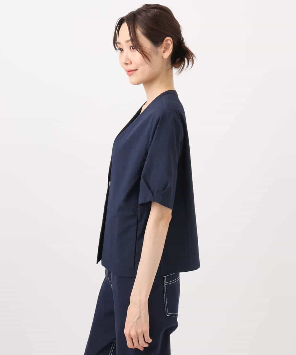 F1JHA60200 MK MICHEL KLEIN(小さいサイズ)(メゾン ドゥ サンク) 【小さいサイズ】ハーフスリーブジャケット/撥水/UVカット/洗える/セットアップ対応 ネイビー