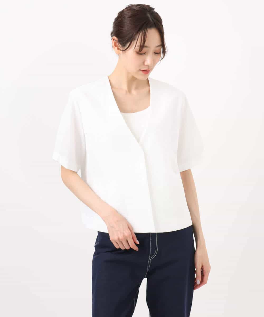 F1JHA60200 MK MICHEL KLEIN(小さいサイズ)(メゾン ドゥ サンク) 【小さいサイズ】ハーフスリーブジャケット/撥水/UVカット/洗える/セットアップ対応 ネイビー