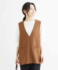 F1JJS26180 MK MICHEL KLEIN(小さいサイズ)(メゾン ドゥ サンク) 【小さいサイズ】Vネックベスト/セットアップ対応/洗える ブラウン