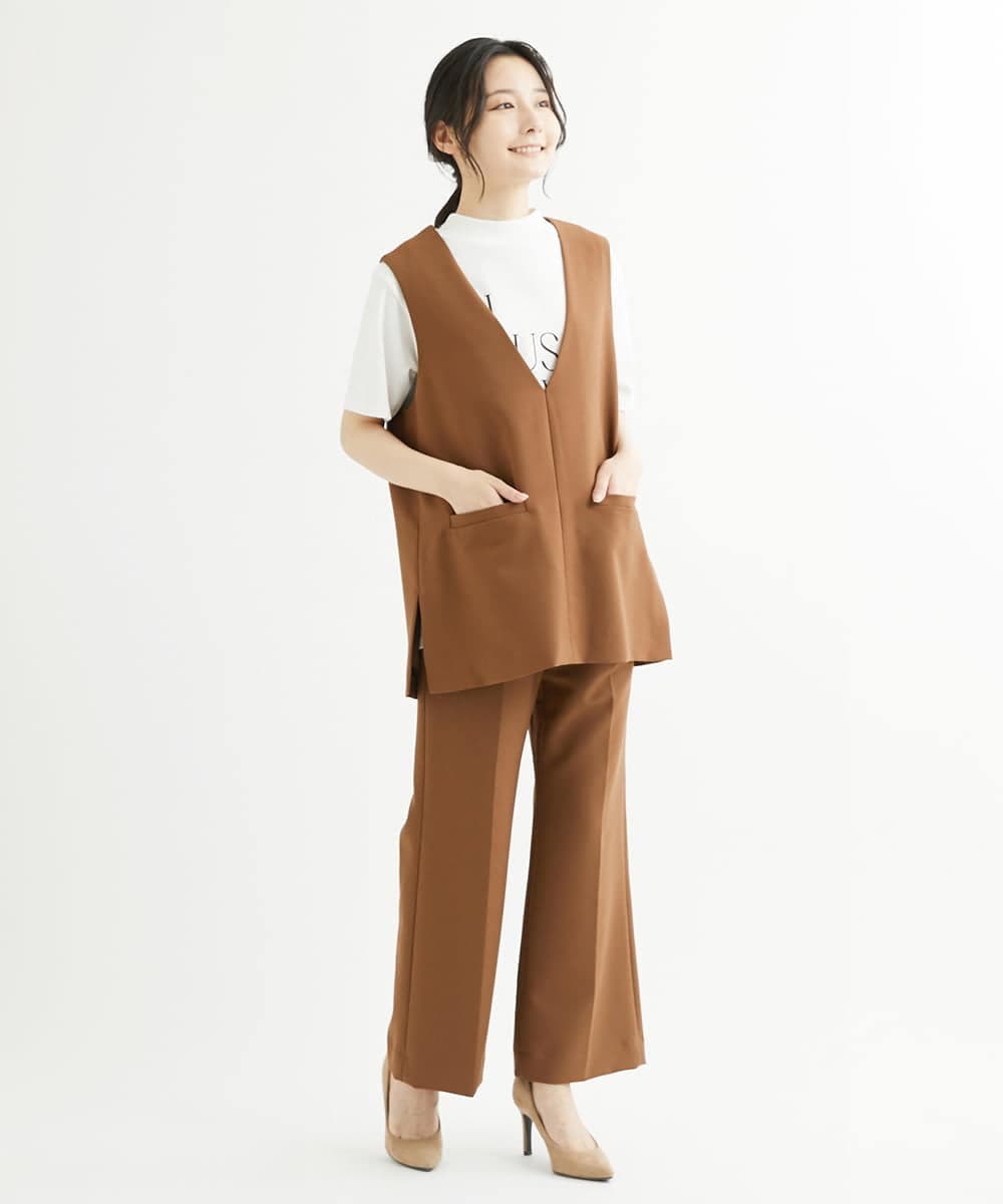 F1JJS26180 MK MICHEL KLEIN(小さいサイズ)(メゾン ドゥ サンク) 【小さいサイズ】Vネックベスト/セットアップ対応/洗える ブラウン