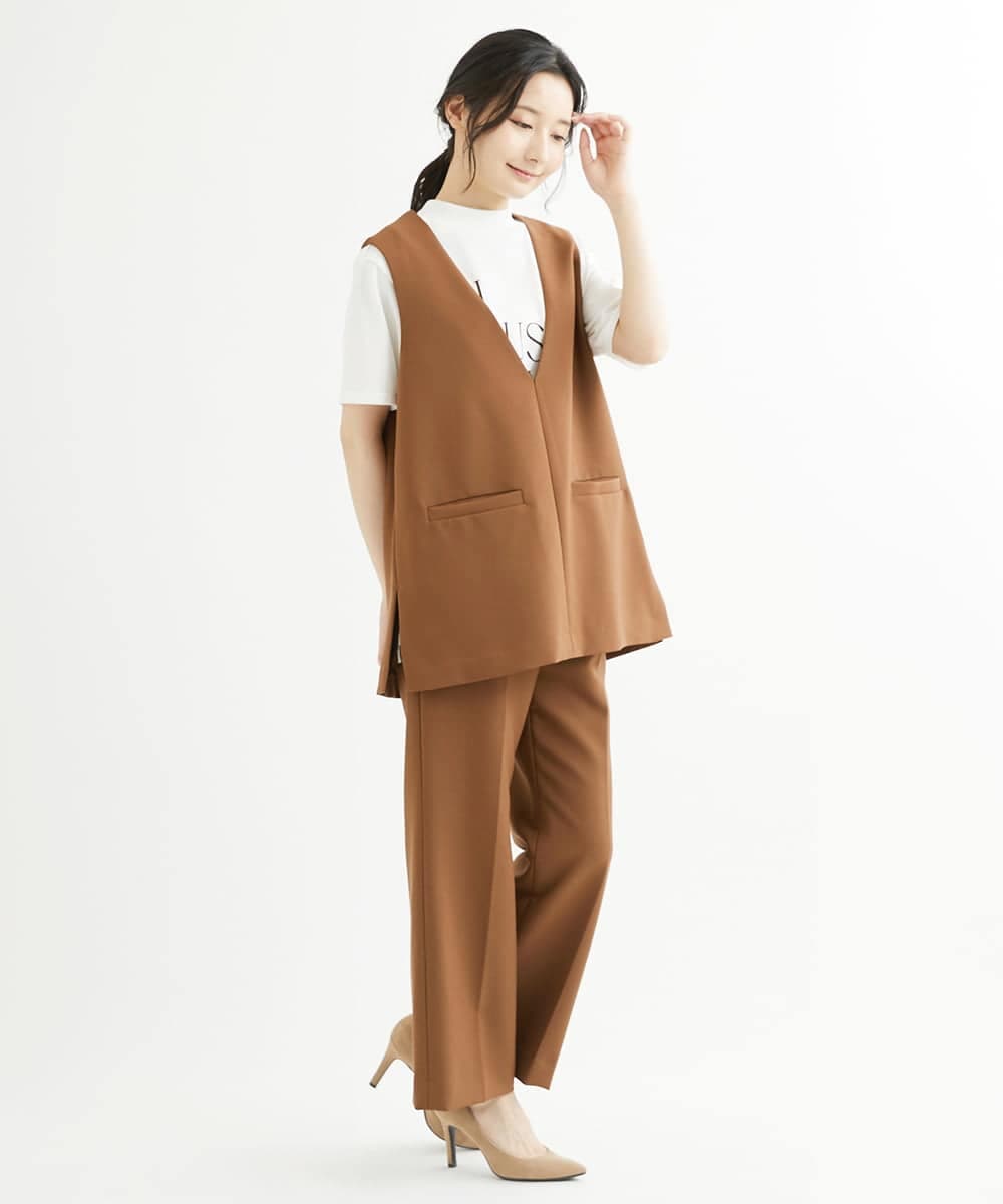 F1JJS26180 MK MICHEL KLEIN(小さいサイズ)(メゾン ドゥ サンク) 【小さいサイズ】Vネックベスト/セットアップ対応/洗える ブラウン