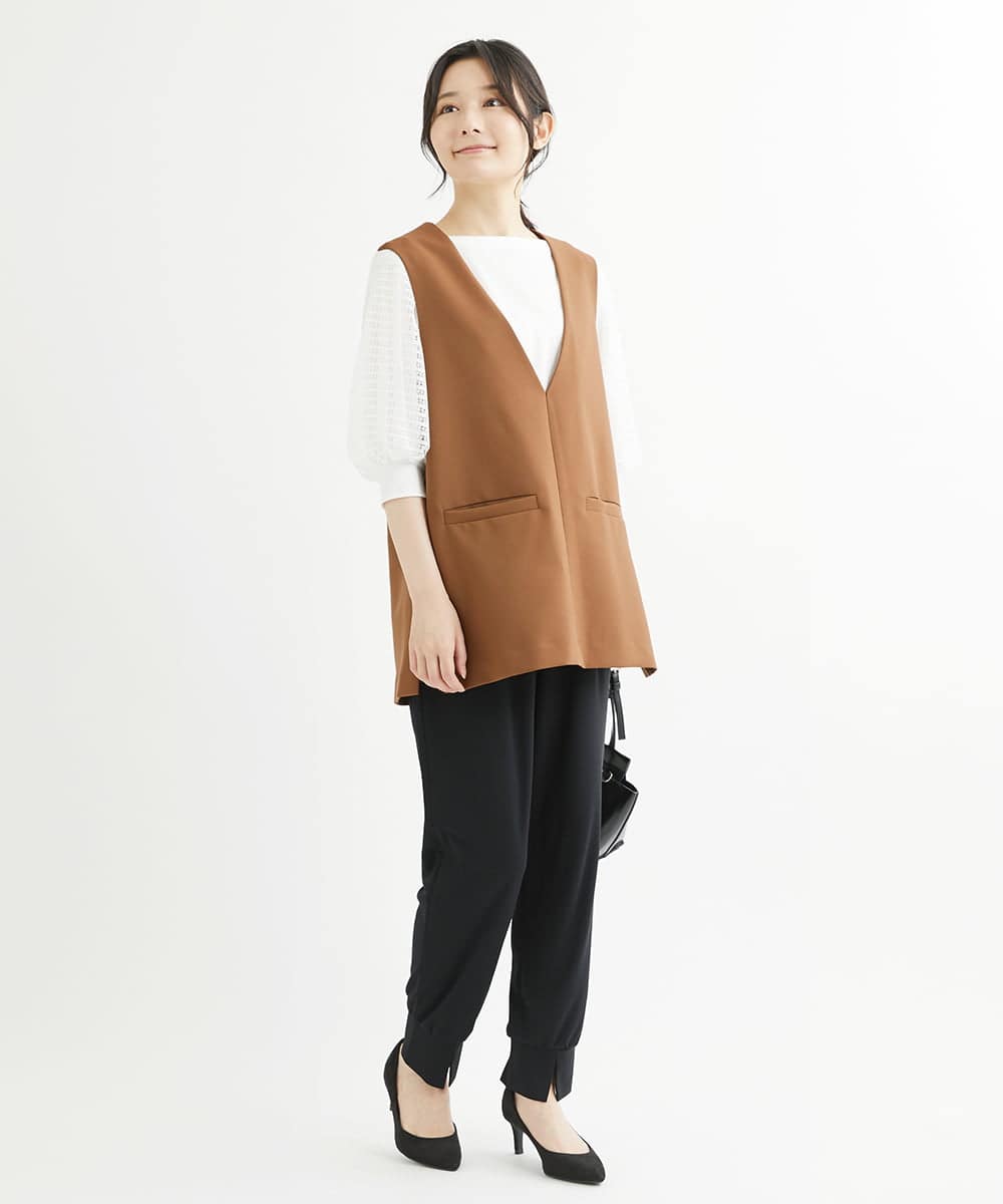 F1JJS26180 MK MICHEL KLEIN(小さいサイズ)(メゾン ドゥ サンク) 【小さいサイズ】Vネックベスト/セットアップ対応/洗える ブラウン