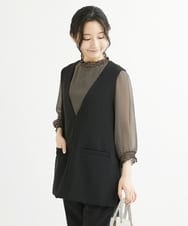 F1JJS26180 MK MICHEL KLEIN(小さいサイズ)(メゾン ドゥ サンク) 【小さいサイズ】Vネックベスト/セットアップ対応/洗える ブラウン