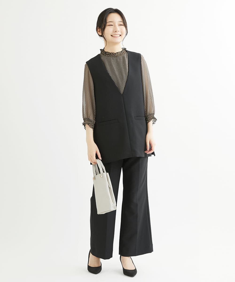 F1JJS26180 MK MICHEL KLEIN(小さいサイズ)(メゾン ドゥ サンク) 【小さいサイズ】Vネックベスト/セットアップ対応/洗える ブラウン
