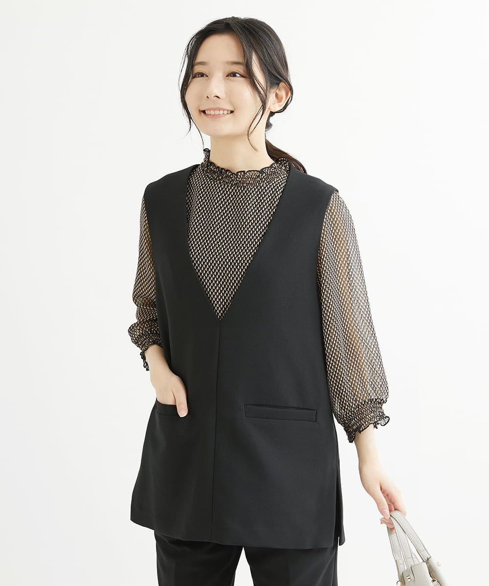 F1JJS26180 MK MICHEL KLEIN(小さいサイズ)(メゾン ドゥ サンク) 【小さいサイズ】Vネックベスト/セットアップ対応/洗える ブラウン