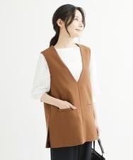 F1JJS26180 MK MICHEL KLEIN(小さいサイズ)(メゾン ドゥ サンク) 【小さいサイズ】Vネックベスト/セットアップ対応/洗える ブラウン
