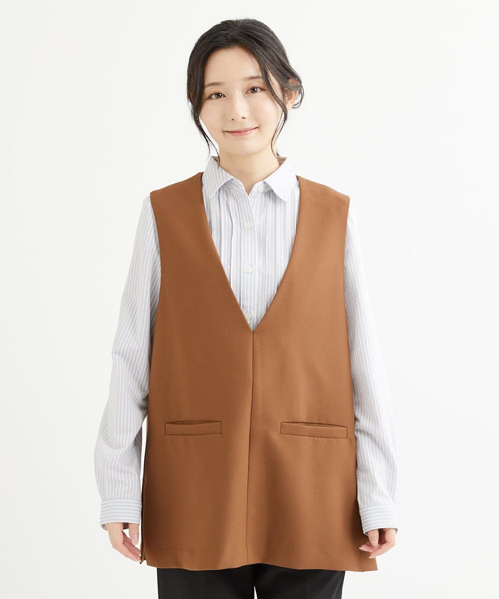 F1JJS26180 MK MICHEL KLEIN(小さいサイズ)(メゾン ドゥ サンク) 【小さいサイズ】Vネックベスト/セットアップ対応/洗える ブラウン