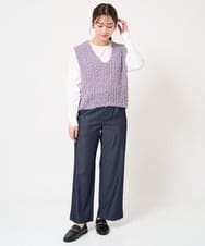 F1KAA31100 MK MICHEL KLEIN(小さいサイズ)(メゾン ドゥ サンク) 【小さいサイズ】発泡ロゴコットンロンTカットソー/洗える ブルー