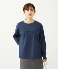 F1KAD31110 MK MICHEL KLEIN(小さいサイズ)(メゾン ドゥ サンク) 【小さいサイズ】刺繍ロゴデザイン コットンロンT/洗える ネイビー