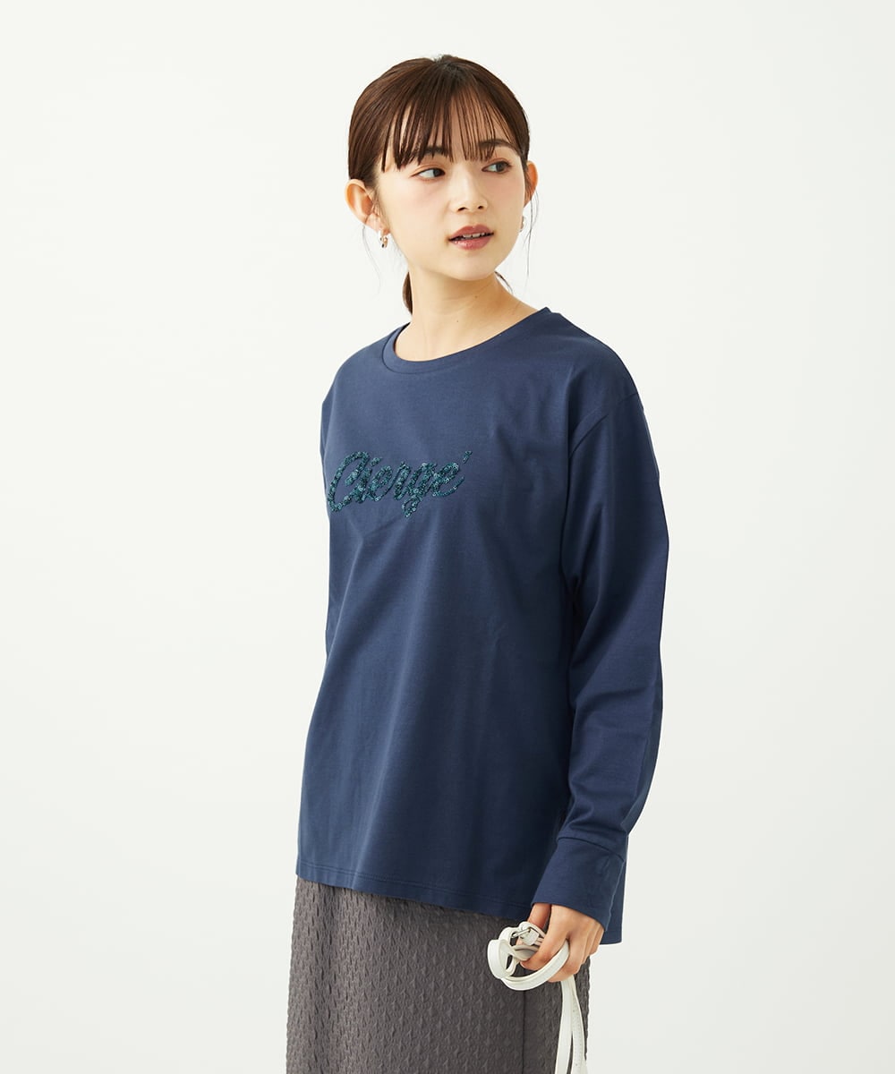 F1KAD31110 MK MICHEL KLEIN(小さいサイズ)(メゾン ドゥ サンク) 【小さいサイズ】刺繍ロゴデザイン コットンロンT/洗える ホワイト
