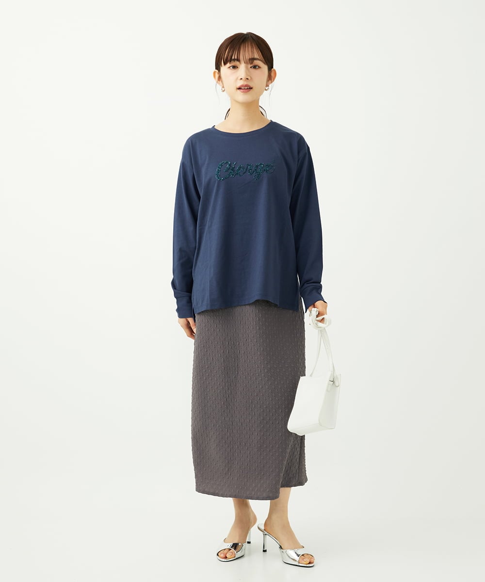 F1KAD31110 MK MICHEL KLEIN(小さいサイズ)(メゾン ドゥ サンク) 【小さいサイズ】刺繍ロゴデザイン コットンロンT/洗える ホワイト