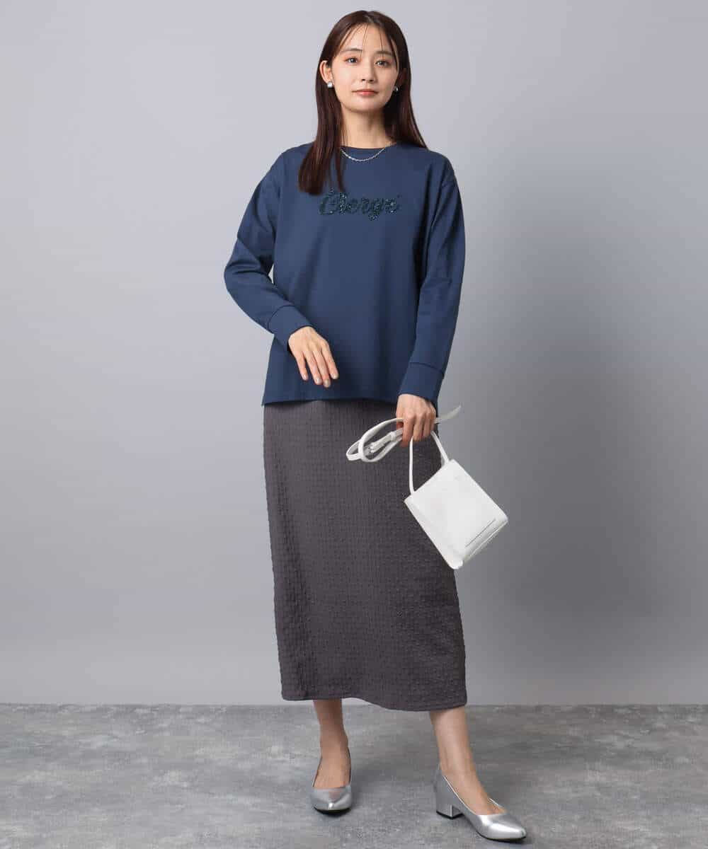 F1KAD31110 MK MICHEL KLEIN(小さいサイズ)(メゾン ドゥ サンク) 【小さいサイズ】刺繍ロゴデザイン コットンロンT/洗える ネイビー