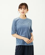 F1KAD33080 MK MICHEL KLEIN(小さいサイズ)(メゾン ドゥ サンク) 【小さいサイズ】シアーベロアTシャツ/洗える ブルー
