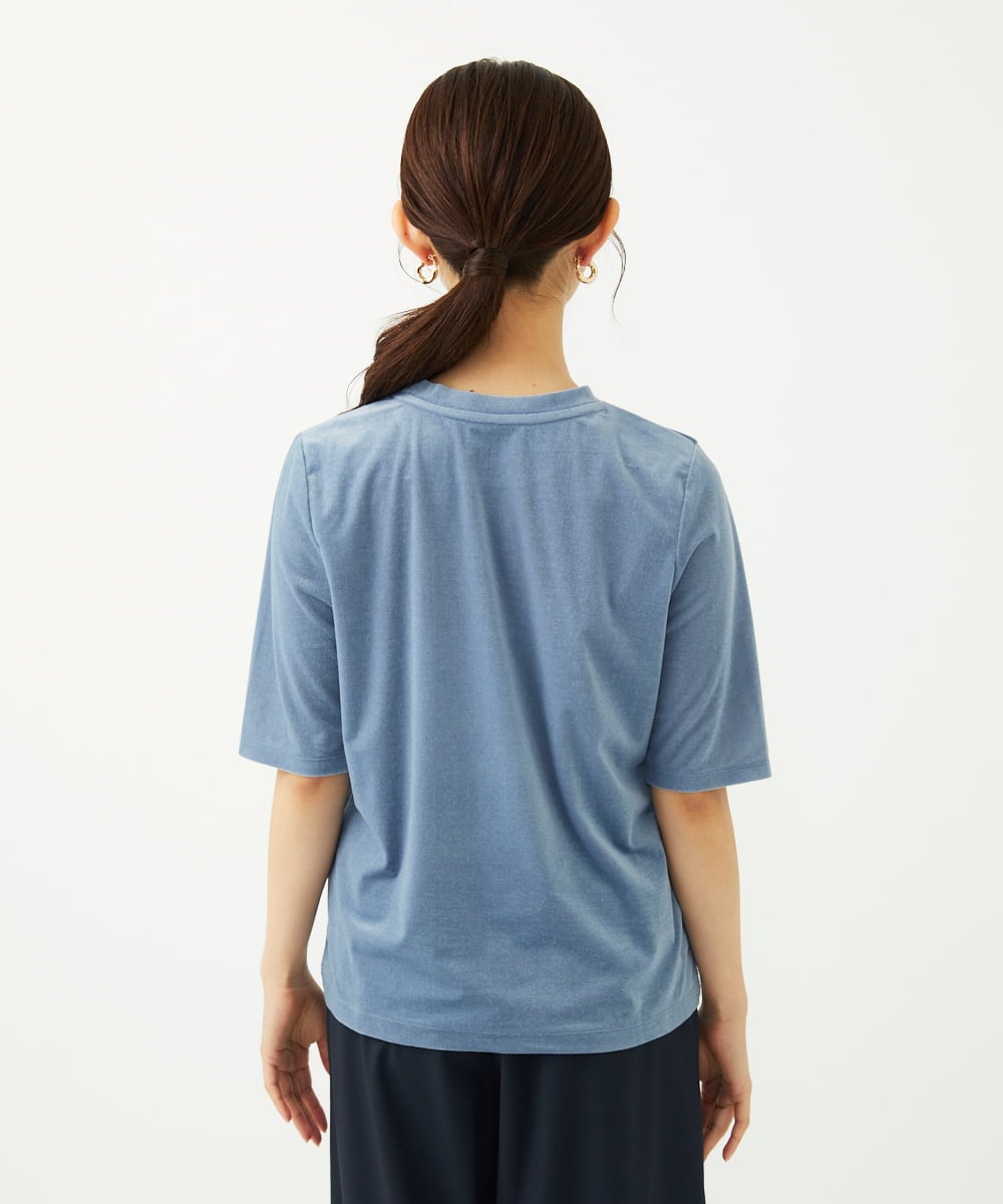 F1KAD33080 MK MICHEL KLEIN(小さいサイズ)(メゾン ドゥ サンク) 【小さいサイズ】シアーベロアTシャツ/洗える ブルー