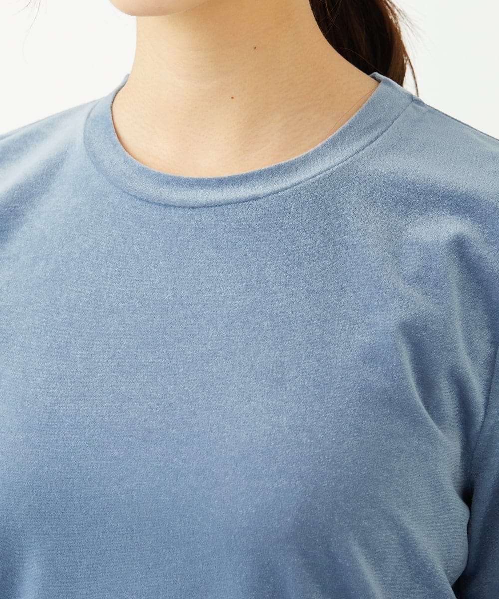 F1KAD33080 MK MICHEL KLEIN(小さいサイズ)(メゾン ドゥ サンク) 【小さいサイズ】シアーベロアTシャツ/洗える ブルー