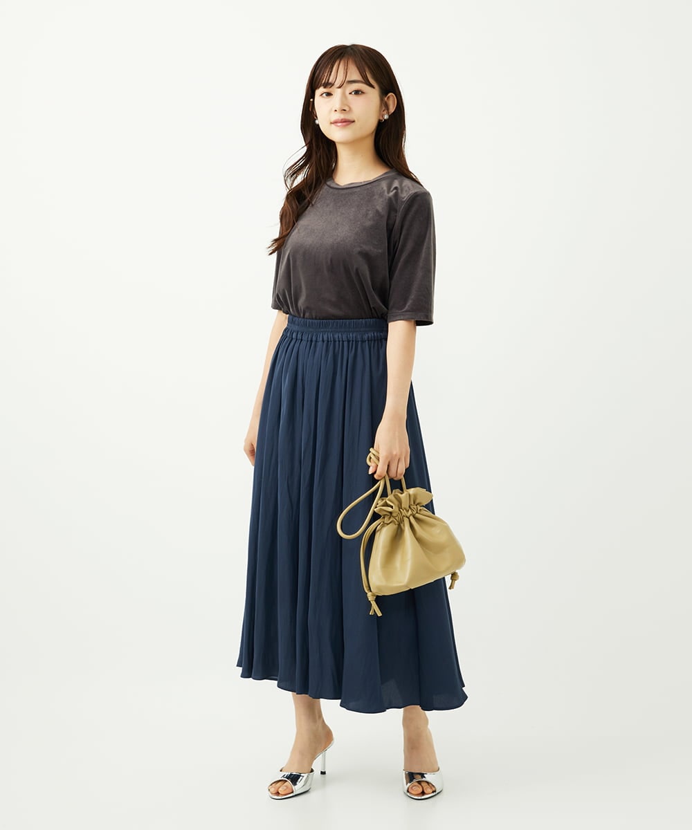 F1KAD33080 MK MICHEL KLEIN(小さいサイズ)(メゾン ドゥ サンク) 【小さいサイズ】シアーベロアTシャツ/洗える ブルー
